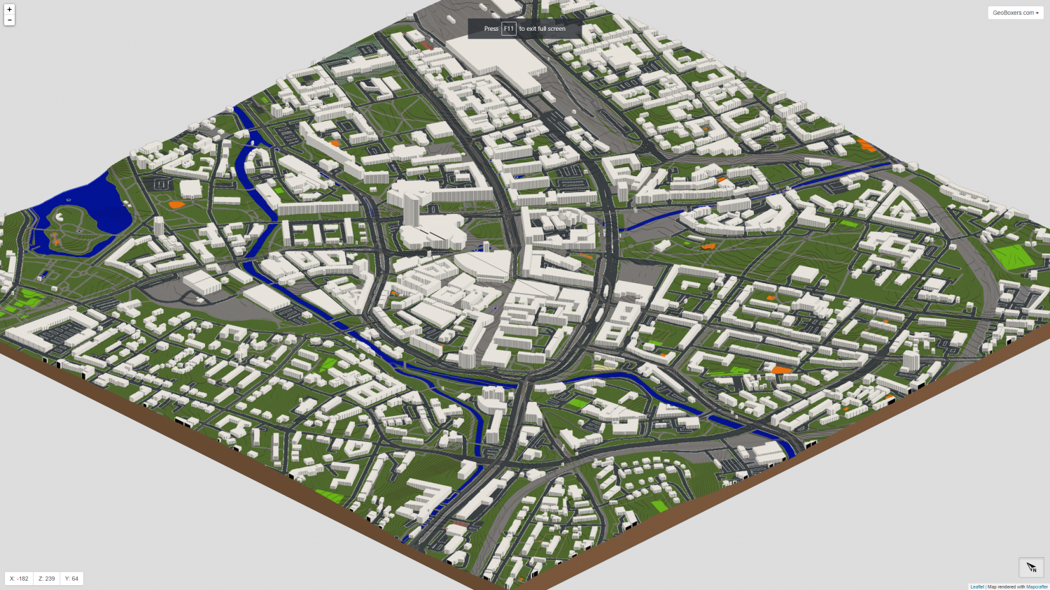 Example of a Minecraft Realm, showing a section of Chemnitz in Germany.