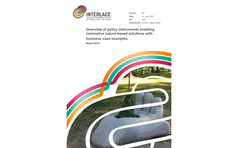 Report cover of Overview of policy instruments enabling restorative nature-based solutions with business case examples (D3.6)